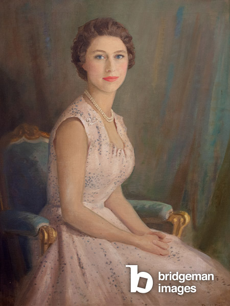 Her Royal Highness Princess Margaret, c.1957 (Oil on canvas), Denis Quinton Fildes, (1889-1975) / The Queen's Royal Hussars, Tidworth, England / © The Queen's Royal Hussars Regimental Charity / Bridgeman Images