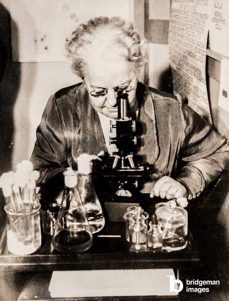 Amy F. Rowland regardant au microscope