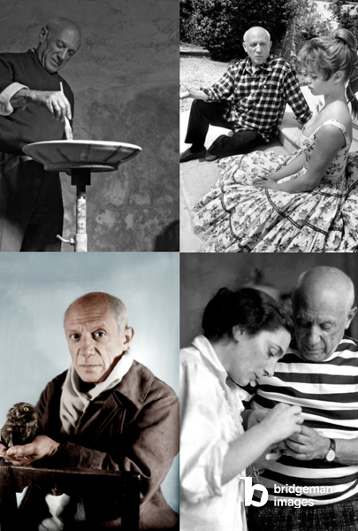 Montage of Pablo Picasso photos depicting the artist's life