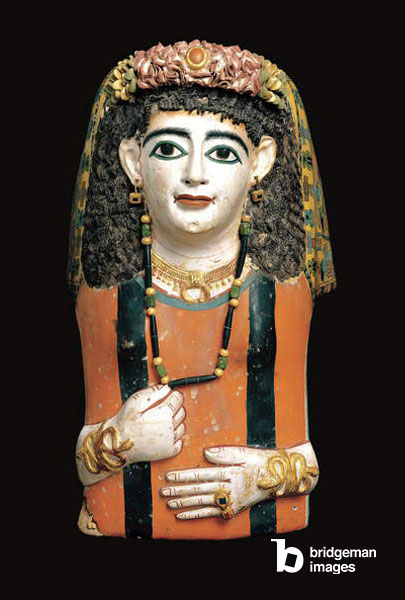 Masque de momie, 60-70 après J.-C. (cartonnage peint, plâtre et fibres végétales),