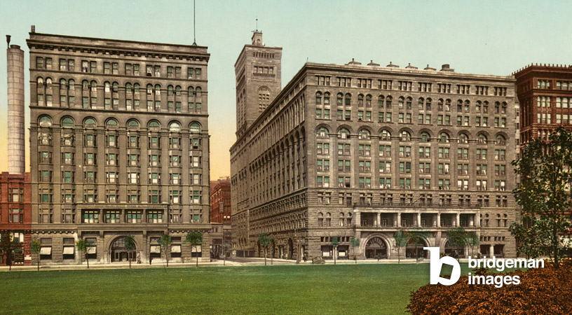 CHICAGO : AUDITORIUM, c.1900 Le bâtiment de l'Auditorium (à droite) et son annexe à Chicago