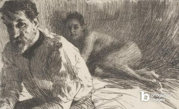 Augustus Saint Gaudens II, etching, illustration by Anders Leonard Zorn held at the Isabella Stewart Gardner Museum