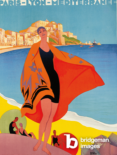La Plage de Calvi, Corse, 1928 (colour litho), Roger Broders, (1883-1953) / Private Collection / Photo © Christie's Images / Bridgeman Images