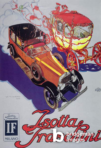 Poster advertising Isotta Faschini cars, 1925 (colour litho), Luciano Achille Mauzan (1883-1952) / Private Collection / Index Fototeca / Bridgeman Images