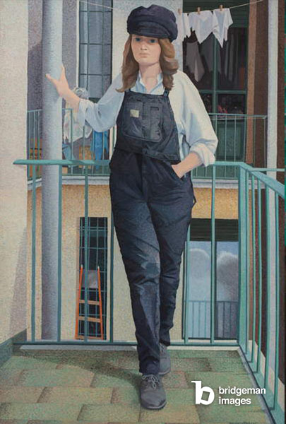 Monica sul balcone, 1984 (olio su tela) © Archivio Donatella Merlo/Foto Studio Gonella. All rights reserved 2022 / Bridgeman Images