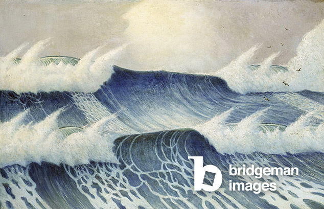 Paysage marin, description du mouvement dynamique des vagues. Huile sur toile de Herbert Barnard John Everett