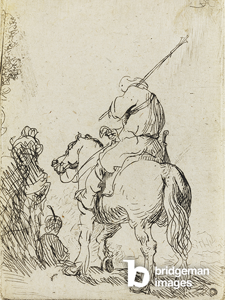 A Turbaned Soldier on Horseback, c.1632 (Etching), Rembrandt Harmensz. van Rijn (1606-69) / Seattle Art Museum, Seattle, USA / Bridgeman Images