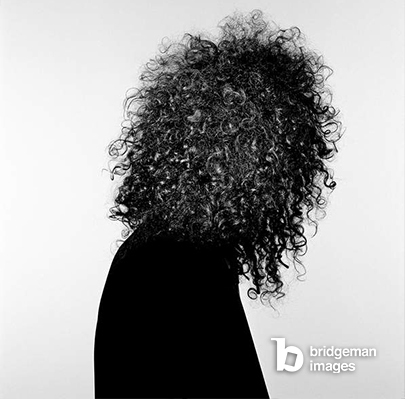 photo of Brian May, Queen Guitarist, London, 1990 (b/w photo) © Brian Griffin. All rights reserved 2022 / Bridgeman Images