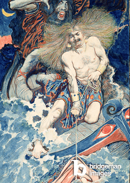 La pêche de Thor et Hymir, tirée de " North Folk Legends of the Sea " de Howard Pyle, publiée dans le Harper's Monthly Magazine, janvier 1902
