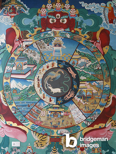 Wheel of life or wheel of Samsara (Mandala). Kopan monastery, Kathmandu, Nepal / Godong / Bridgeman Images