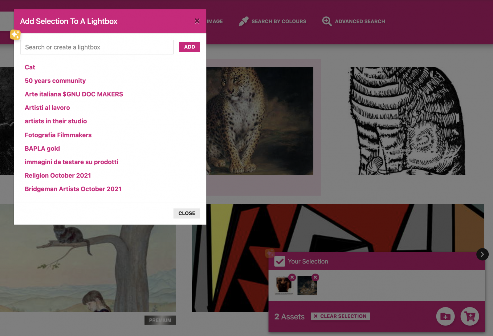 click on an image/video and then go through to your existing list of lightboxes