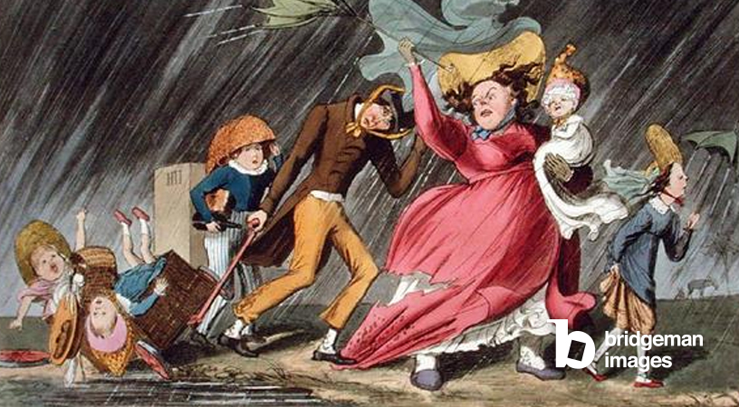 A Gipsying Party Returning Home Through a Storm, published by Thomas McLean, London, 1827 (coloured etching)