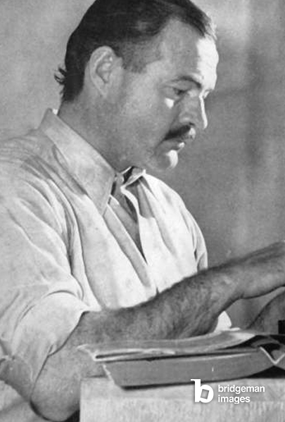 Ernest Hemingway (1899-1961) American novelist and author of short stories, here in Sun Valley, Idaho, 1939 / Bridgeman Images