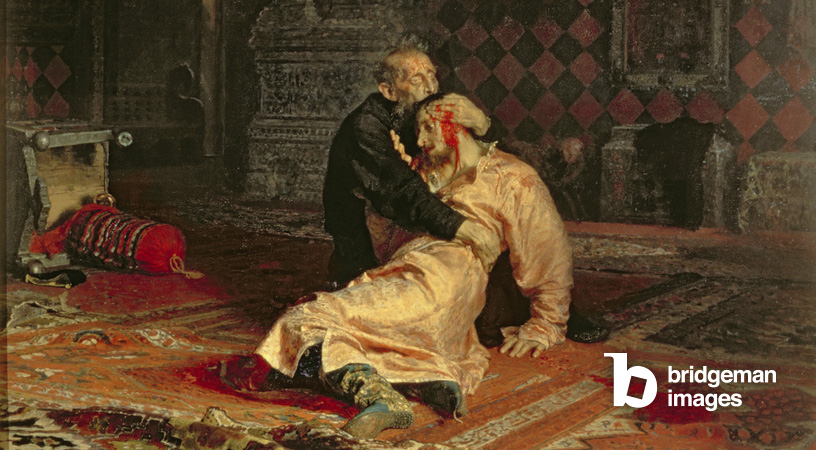 Werk von Ilya Repin, das Iwan den Schrecklichen und seinen sterbenden Sohn am 16. November 1581 zeigt