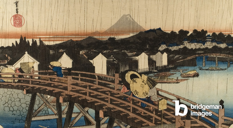 Shower of Rain at Nihonbashi Bridge example of art Ukiyo-e 