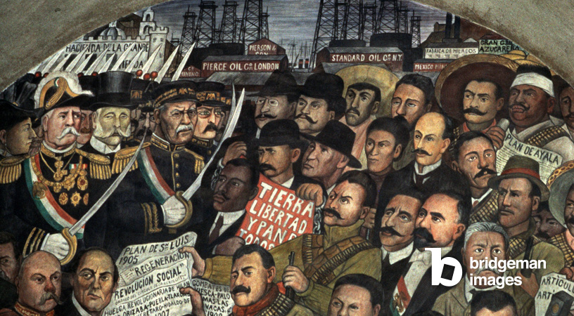 Histoire du Mexique de la conquête à 1930, détail d'une peinture murale du cycle "Épopée du peuple mexicain" de Diego Riviera