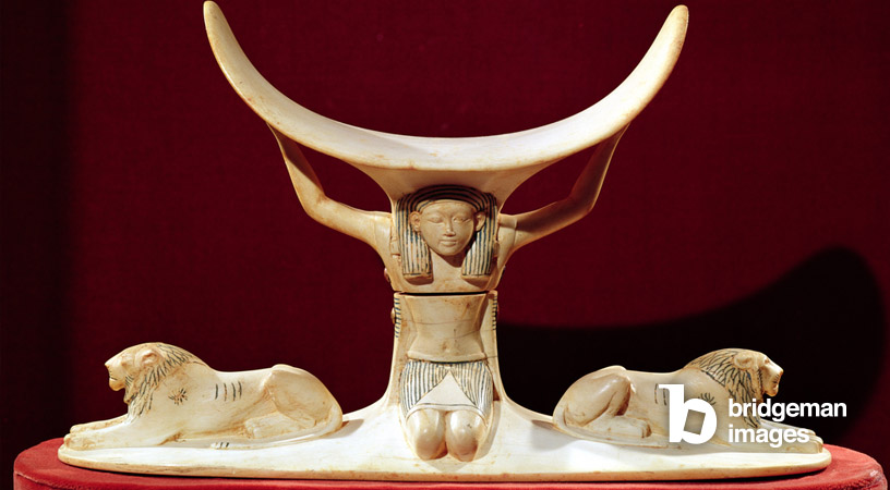 Appui-tête représentant Shou, le dieu égyptien de l'air, provenant de la tombe de Toutânkhamon, Nouvel Empire