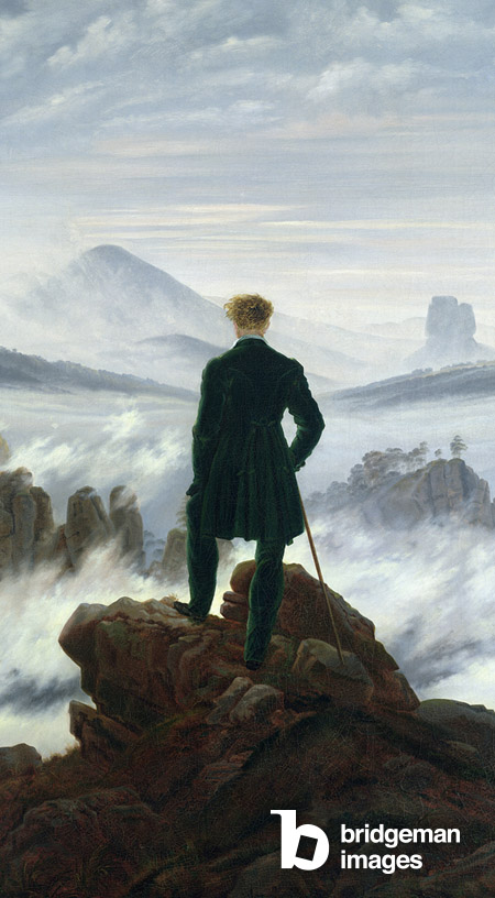 Il viaggiatore che contempla il mare di Caspar David Friedrich nuvole di 