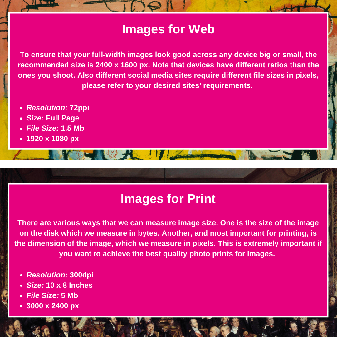 File Size Images for Web Images for Print Pixels Full Page Resolution