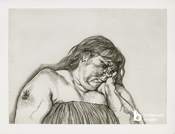Woman with an Arm Tattoo, 1996, Radierung auf Papier von Lucian Freud