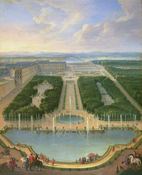 Perspective view of the Palace of Versailles seen from the Fountain of Neptune, 1696 (oil on canvas) Jean-Baptiste Martin (1659-1735) / Château de Versailles, France / Bridgeman Images 