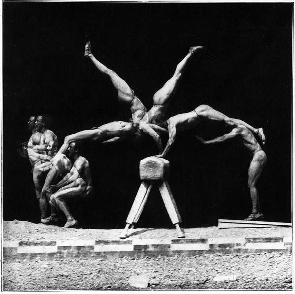 The gymnast's movement on the arçon horse decomposed thanks to the chronophotograph of Etienne-Jules Marey in “La Vie au Grand Air” of March 1913, Unknown Artist / Private Collection / Photo © Leonard de Selva / Bridgeman Images