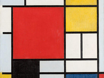 Komposition mit Großer Roter Fläche, Gelb, Schwarz, Grau und Blau, 1921 (Öl auf Leinwand) / © Kunstmuseum den Haag / © Mondrian/Holtzman Trust / Bridgeman Images