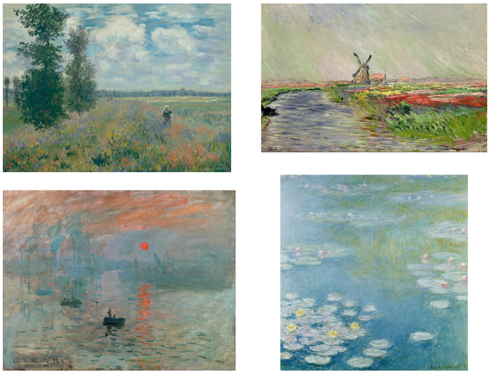 Image Montage of Monet images used by Pond on their face masks packaging