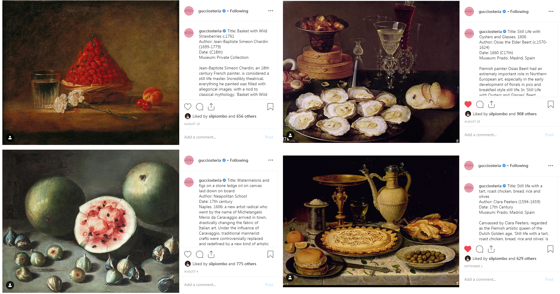 screenshot image of A selection of posts from Gucci Osteria utilising our images