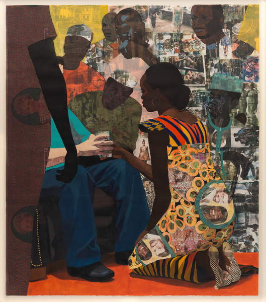 photo of the artwork Wedding Portrait, 2012 (acrylic paint, pastel, colored pencil, marble dust, transfers, and custom fabric on paper), Njideka Akunyili Crosby (b.1983) / San Francisco Museum of Modern Art (SFMOMA), CA, USA / San Francisco Museum of Modern Art / Bridgeman Images
