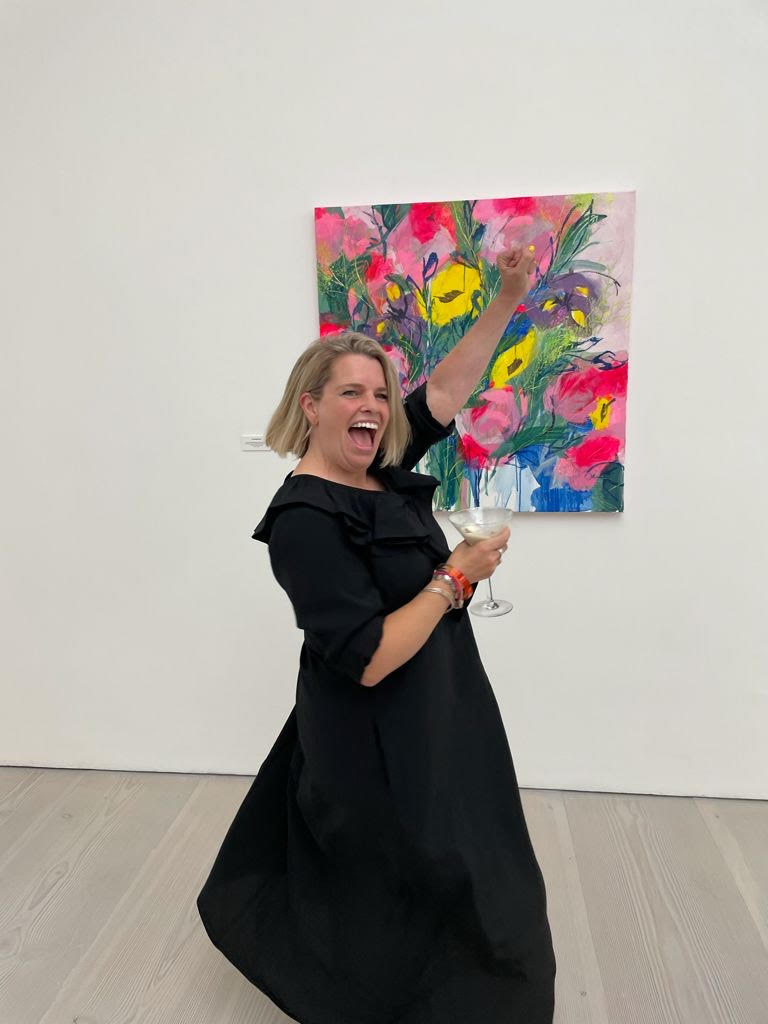 portrait of the artist Faye Bridgwater at her show at Saatchi Gallery 2021