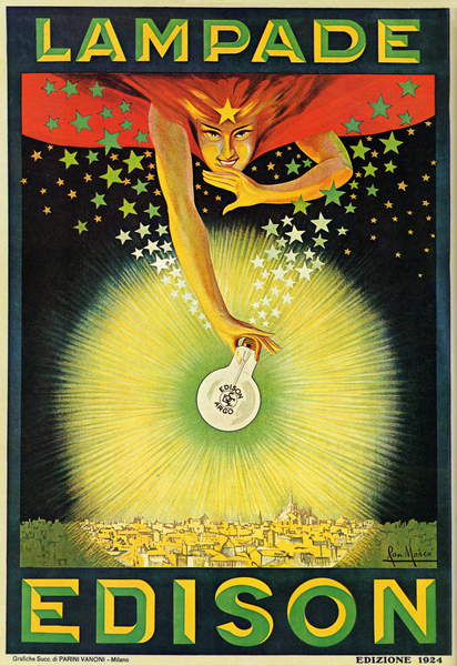 Poster advertising Edison Light Bulbs, Milan, Italy, 1924, Italian School, (20th century) / Fototeca Gilardi / Bridgeman Images