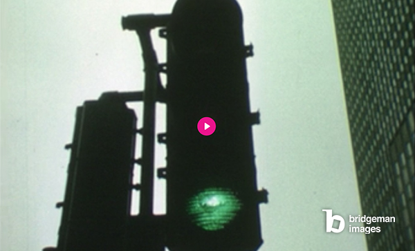 clip of United States, 1960s: close up of traffic light at green. Abstract green colour and pattern transition. © AV Geeks LLC / Bridgeman Images