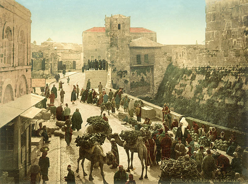 image of the photochrome used a reference in the film Murder on the Orient Express : Street in front of the Tower of David, Jerusalem, Bridgeman Images