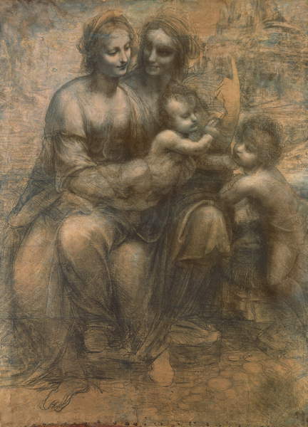 The Virgin and Child with Saint Anne, and the Infant Saint John the Baptist, c.1499-1500 (charcoal heightened with white chalk on paper), Leonardo da Vinci (1452-1519) / National Gallery, London, UK / Bridgeman Images