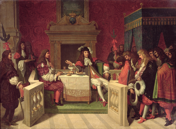 Molière (1622-73) a cena con Luigi XIV (1638-1715) 1857 (olio su tela)/ Bridgeman Immagini