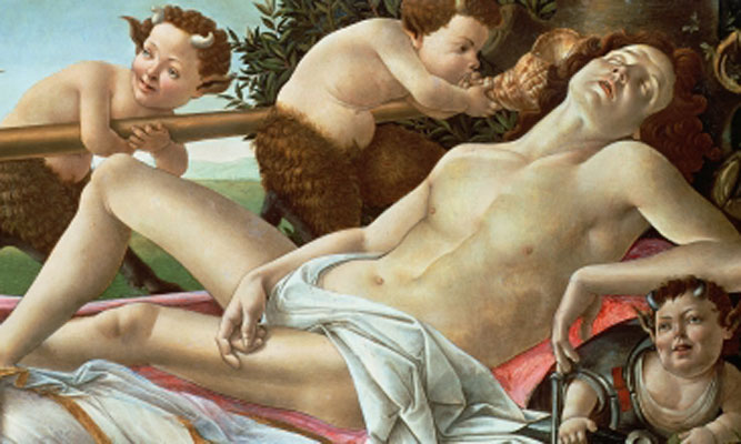 Venus et Mars, 1485, tempera et huile sur bois (détail), Sandro Botticelli