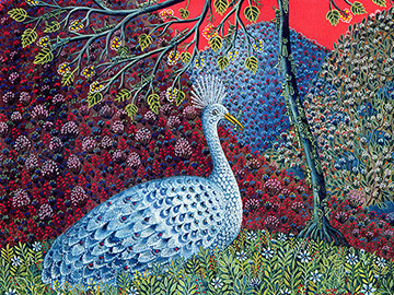 image of the painting Peacock with Locusts, 1989, Tamas Galambos / Private Collection / Bridgeman Images