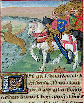 Clovis ouvrant la voie pour les Francs, école française, 15eme siècle