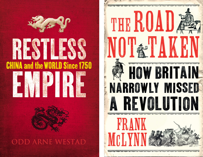 images of the book covers of Restless Empire, China and the World since 1750 and of The Road not Taken, How Britain narrowly missed a revolution, both featuring Bridgeman Images content on the cover