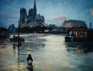 Vue du pont de la Tournelle pendant les inondations de 1910, huile sur toile, Andre Pierson