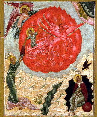 Le Prophète Elie et son disciple Elisée, huile sur bois,1600, école russe