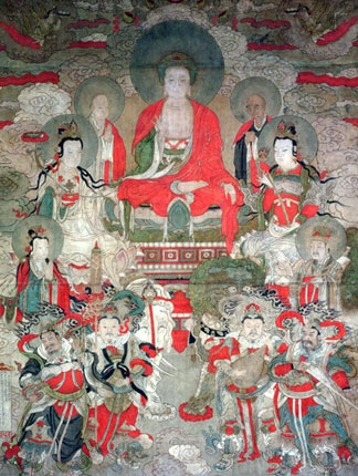 Bouddha, 1675, encre et couleur sur papier, école chinoise, XVIIeme siècle