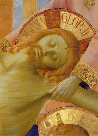 Retable de la Sainte Trinité, détail de la tête du Christ mort, c.1434, tempera et feuille d’or sur bois, Fra Angelico