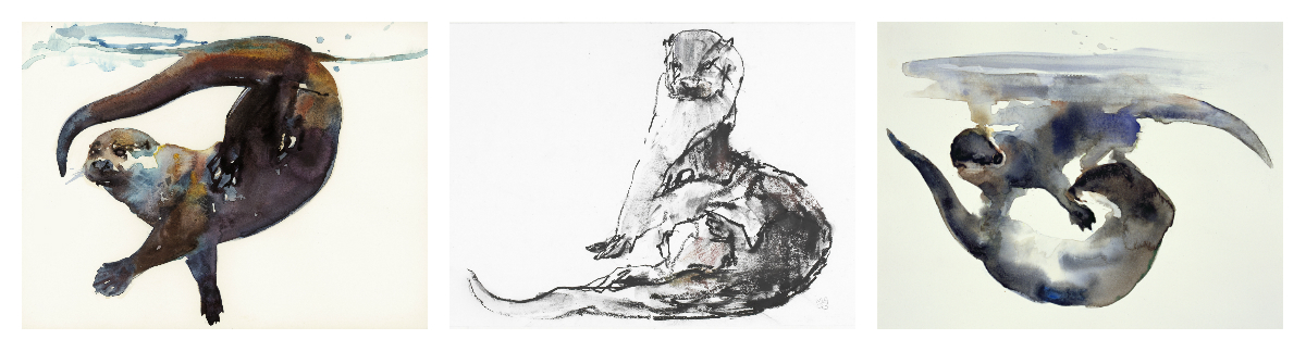 L-R: Otter Study II - 'Talisker' ; Lutra lutra ; Courtship, all by Mark Adlington / Bridgeman Studio