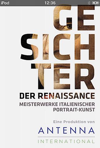 screensaver of the app for The exhibition, Gesichter der Renaissance (Faces of the Renaissance) at the Bode Museum on Museum Island in Berlin