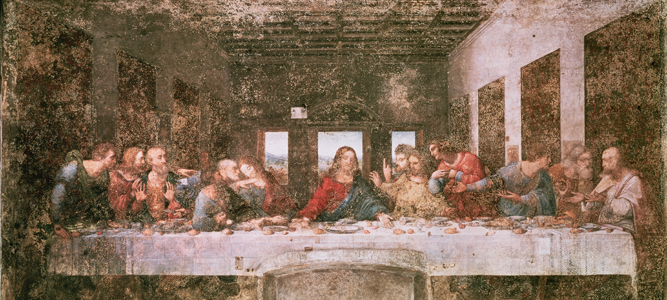 TOP655 The Last Supper, 1495-97 (fresco) (pre restoration) by Leonardo da Vinci (1452-1519)/ Santa Maria della Grazie, Milan, Italy