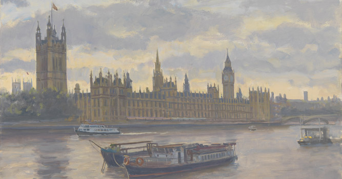 (Detail) Houses of Parliament, 2010 (oil on canvas) by Julian Barrow