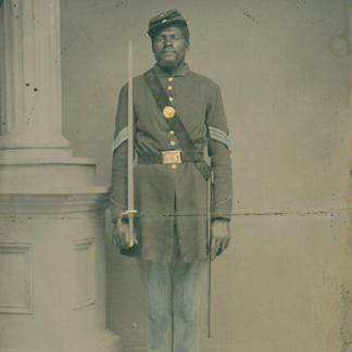 MHS239835 Henry F. Steward, Sergeant in the 54th Massachusetts Volunteer Infantry Regiment, 1863 (hand-coloured quarter-plate ambrotype)/ Massachusetts Historical Society, Boston