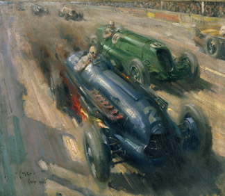  Racing Cars, 1950 by Terence Cuneo (1907-96) / Private Collection / Photo © Bonhams, London, UK 